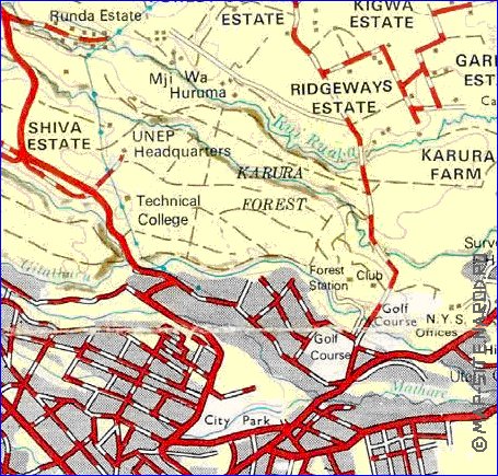 carte de Nairobi en anglais