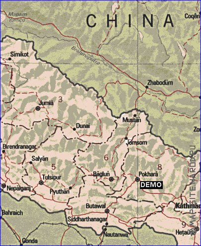 Administrativa mapa de Nepal