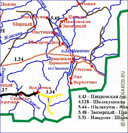 Карта няндомского района с озерами