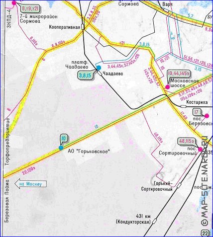 Transporte mapa de Nijni Novgorod