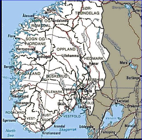 Administrativa mapa de Noruega