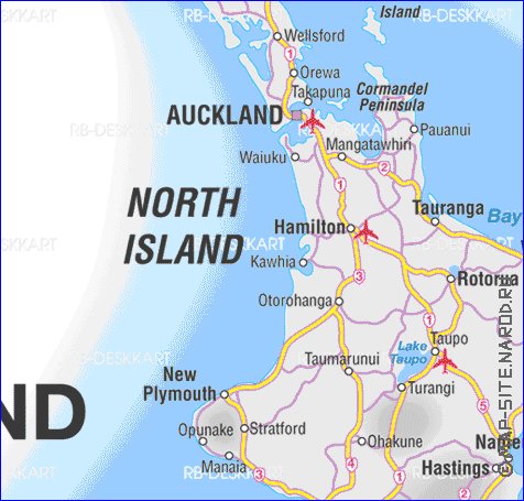 mapa de Nova Zelandia em ingles