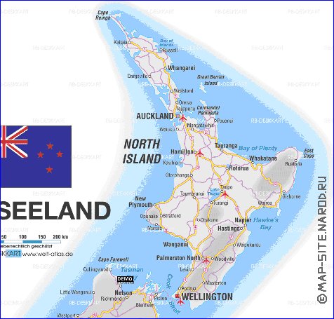 carte de Nouvelle-Zelande en anglais