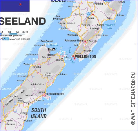 mapa de Nova Zelandia em ingles