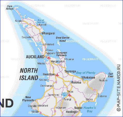 mapa de Nova Zelandia em ingles