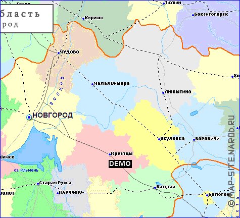 Administratives carte de Oblast de Novgorod