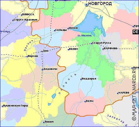 Administrativa mapa de Oblast de Novgorod