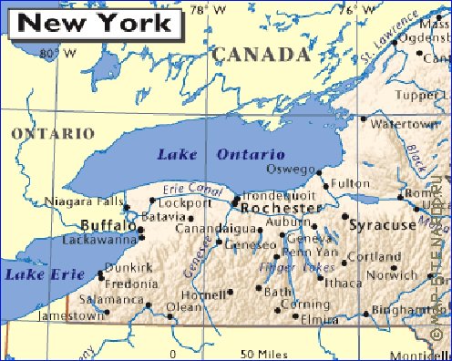 carte de  etat New York en anglais