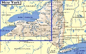 mapa de  estado Nova Iorque em ingles